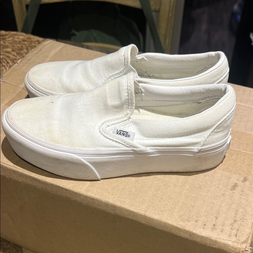 Vans Classic White Canvas Slip-Ons